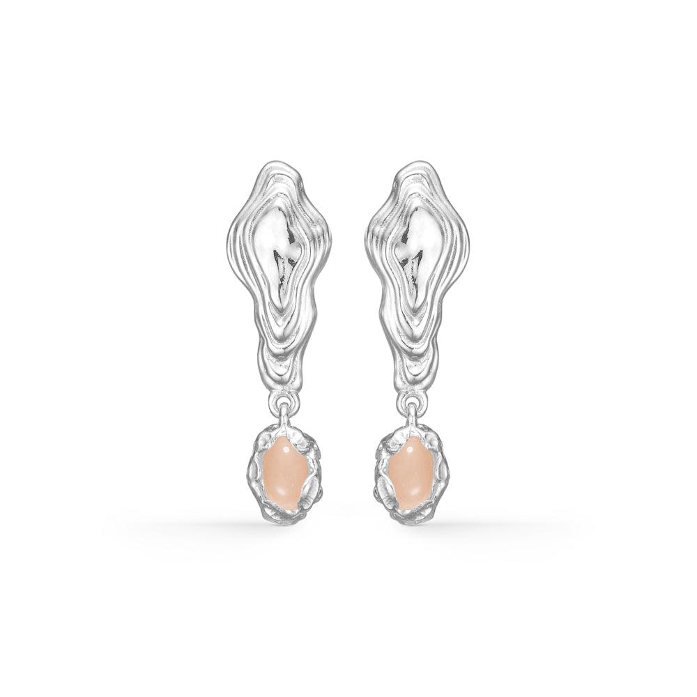 Studio Z Shell Solv Oorbellen met roze zirkonia, unieke organische vormen in glanzend zilver, Model 7117859-1.
