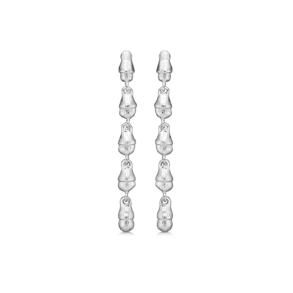 Studio Z Solv Acorn OreRinge, lange zilveren oorbellen met mat oppervlak in unieke kettingstijl, Model 7110873-1