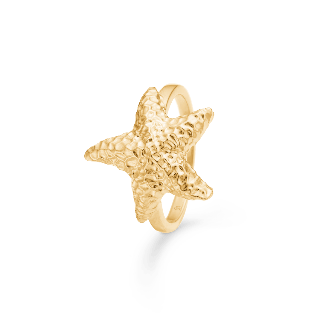Studio Z Starfish Luster vergulde ring met heldere zeester in gehamerd gouden afwerking, model 7240903-001.