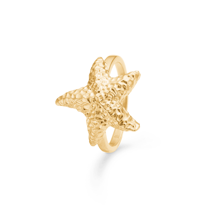 Studio Z Starfish Luster vergulde ring met heldere zeester in gehamerd gouden afwerking, model 7240903-001.