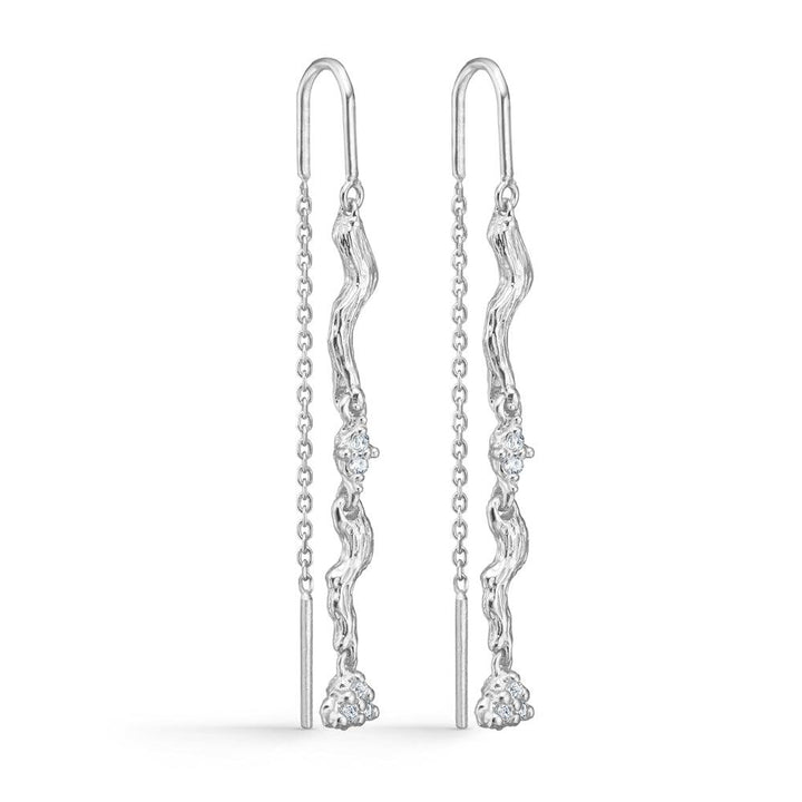 Studio Z Tangled Chain oorbellen zilver met zirkonia, elegante kettingoorbellen met golvend design. Model 7107849-1