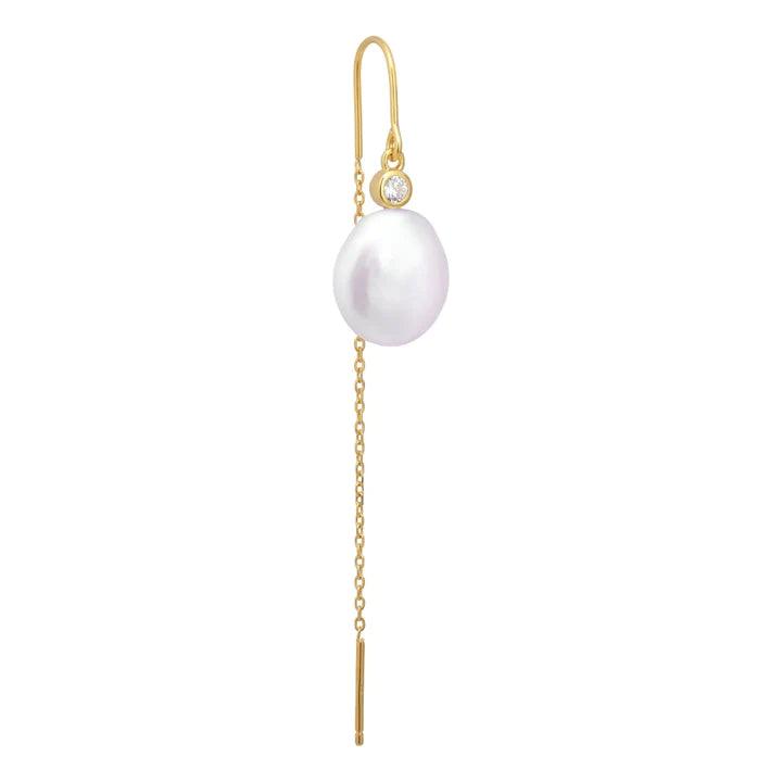 the-earring-shop-isla-hook-threader, elegante oorbel in goud met witte parel en heldere steen, model fw2303-1.