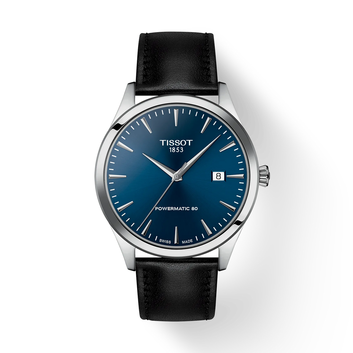 Tissot Classic Dream Powermatic 80 met blauwe wijzerplaat en zwart lederen band, model T1584071604100