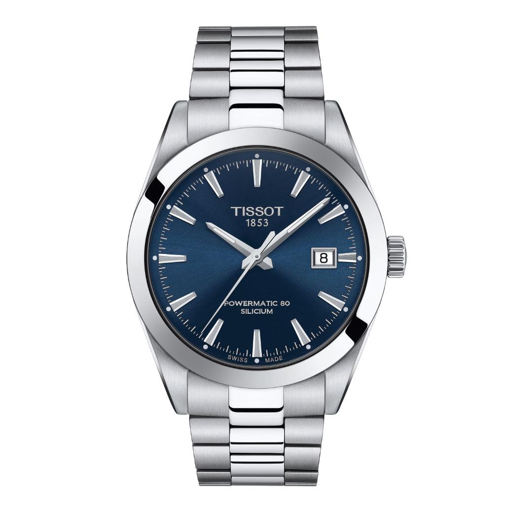 Tissot Gentleman Powermatic 80 Silicon herenhorloge met blauwe wijzerplaat en stalen ketting, model T1274071104100.