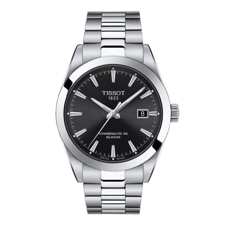 Tissot Gentleman Powermatic 80 Silicon met zwarte wijzerplaat en zilverstalen ketting, model T1274071105100.