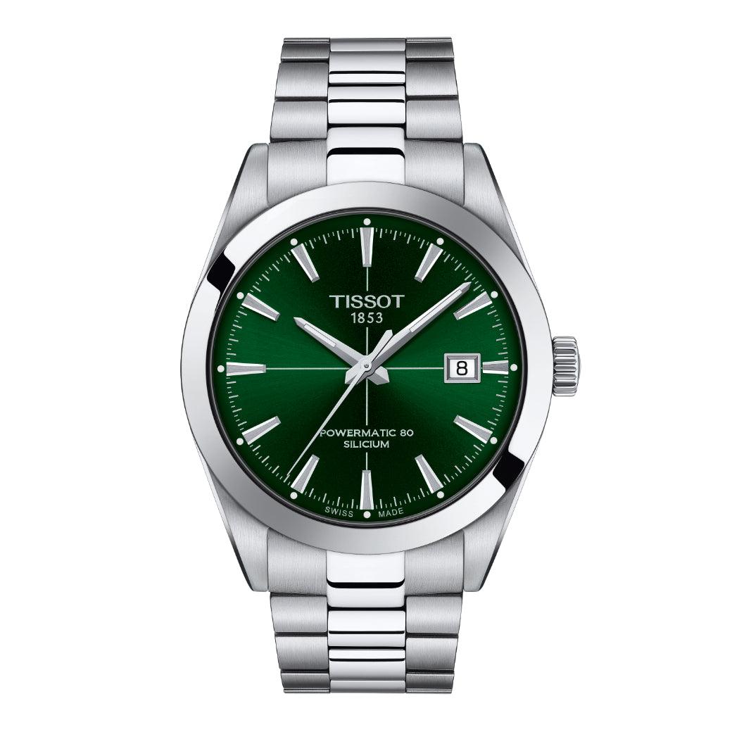 Tissot Gentleman Powermatic 80 Silicon met groene wijzerplaat en stalen ketting, model T1274071109101