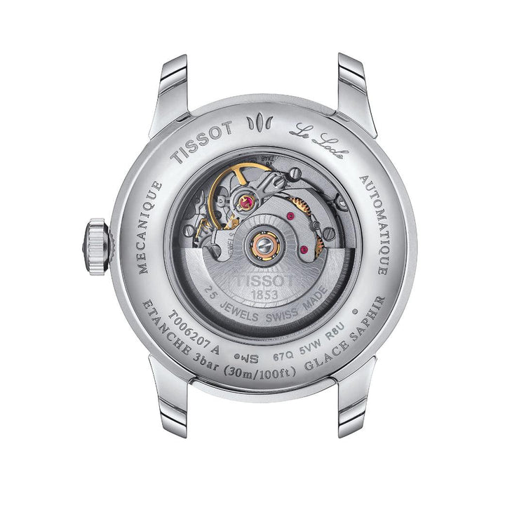 Tissot Le Locle Automatic Lady 29 mm uurwerk gezien door saffierkristallen achterkant, model T0062071116000