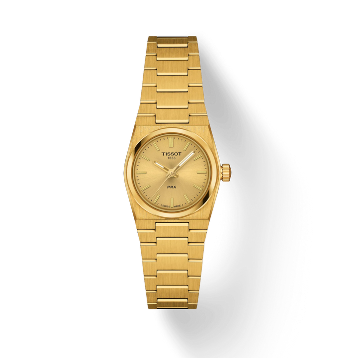 Tissot PRX 25mm Gold PVD Champagne Dial, polshorloge van goudkleurig staal met champagnekleurige wijzerplaat. Modelt1370103302100