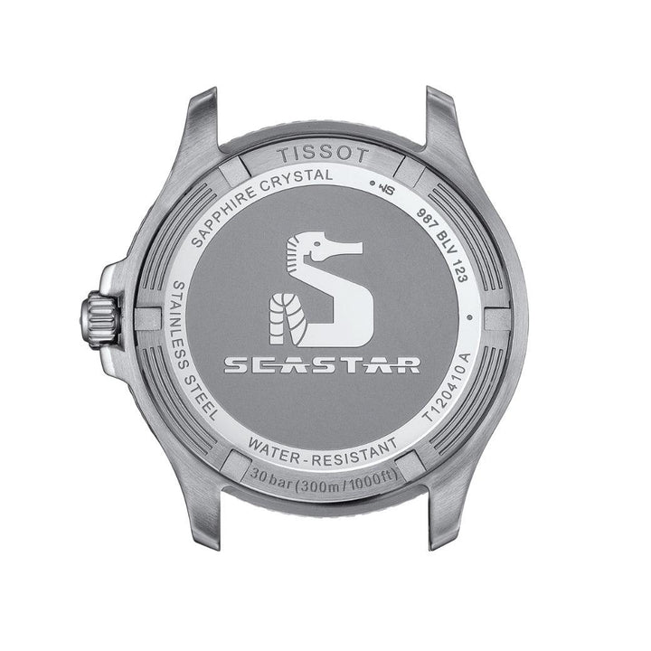 Tissot Seastar 1000 roestvrijstalen horlogekast van 40 mm met gegraveerd zeepaardje, model T1204101105100