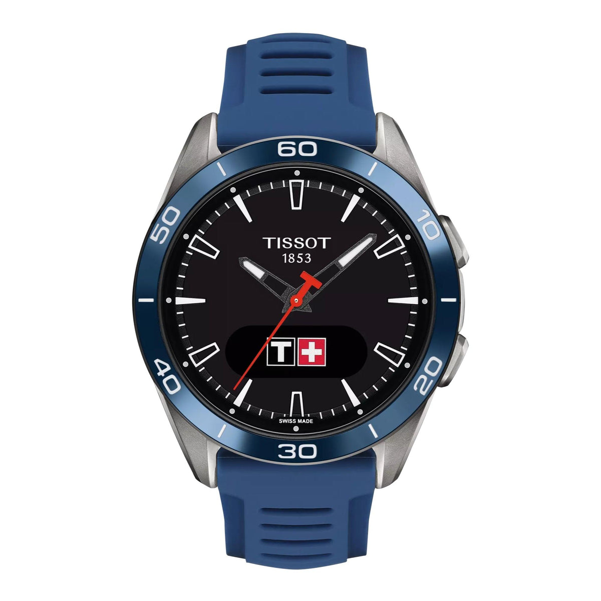Tissot T-Touch Connect Sport met blauwe wijzerplaat en blauwe siliconen band, model T1534204705101.
