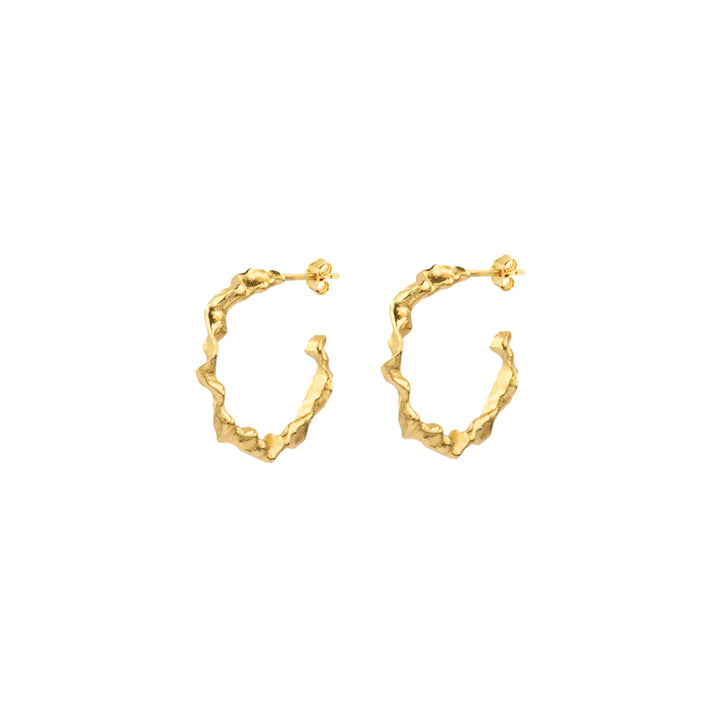 Vincent Shaman Gold Plated Hoops Oorbellen 25 mm met organische structuur in helder goud, Model VJ126-UEG-L-2