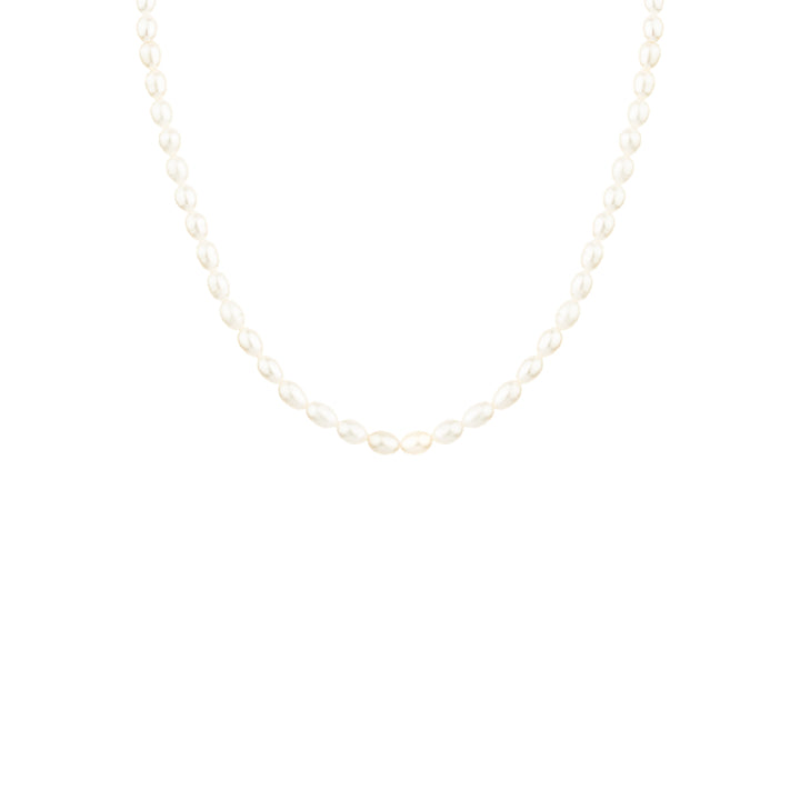 Vincent Venus Vergulde Parelketting VJ082, elegante ketting met witte ovale parels. ModelVJ082