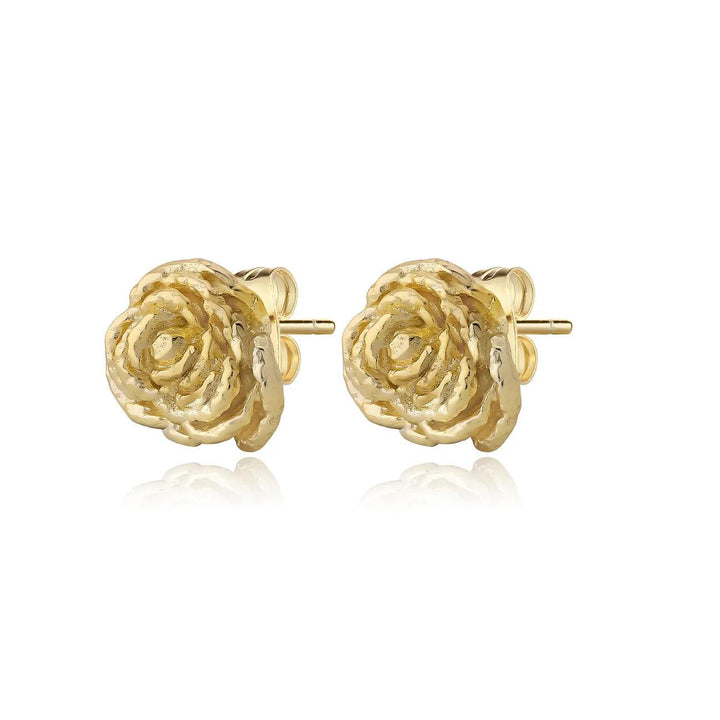 wioga-diana-gold-plated-rose-studs tonen twee vergulde studs ontworpen als gedetailleerde rozen. Model E-8811-GP.