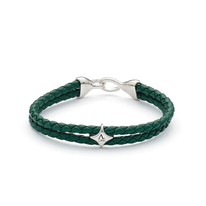 Alexander Lynggaard Armband Bolo Leer Groen met gevlochten groen leer en zilveren details, Model L00084-001