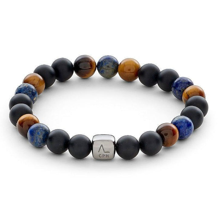 Alexander Lynggaard Armband Kaapstad 8 mm met blauwe, zwarte en bruine stenen, elastisch ontwerp, Model C10233-001-1