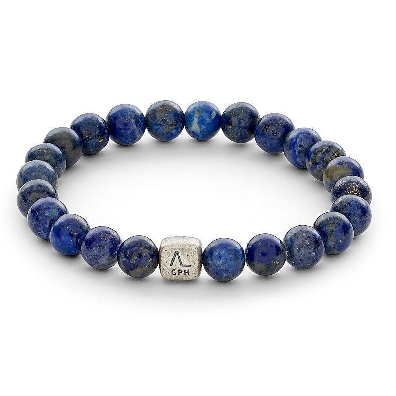 Alexander Lynggaard Armband Lapis 8 mm met blauwe lapis kralen en vierkant zilveren detail, Model c00163-001-1.