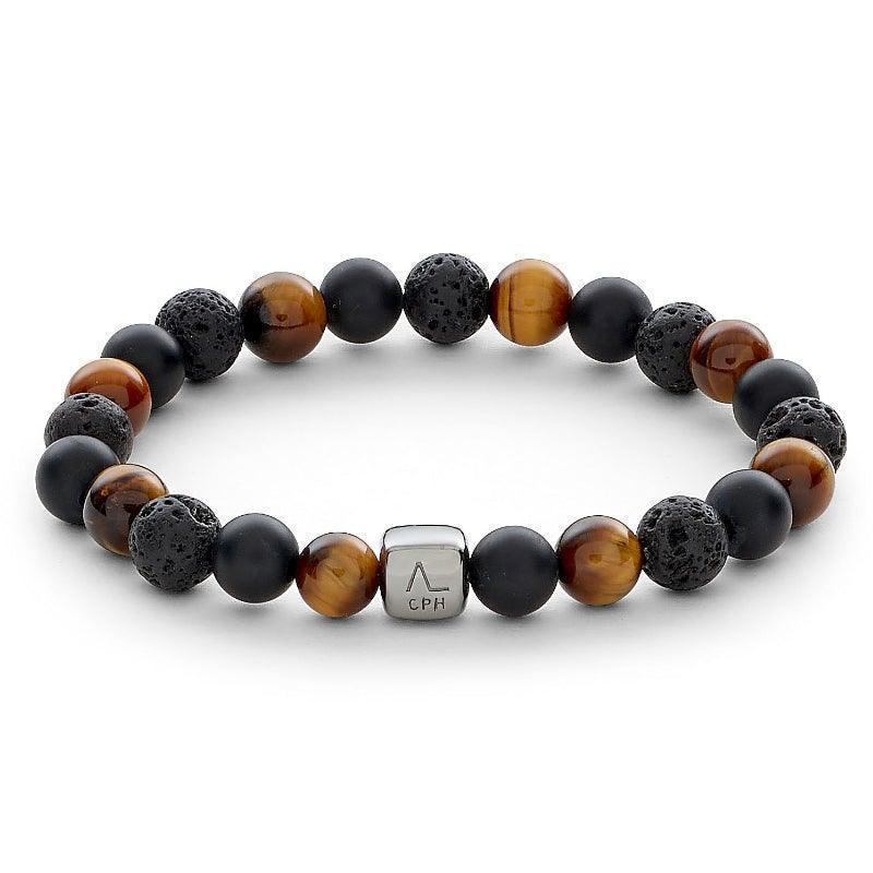 Alexander Lynggaard Armband Los Angeles 8mm met bruin, zwart en lavasteen op elastiek, Model C10013-001-1.