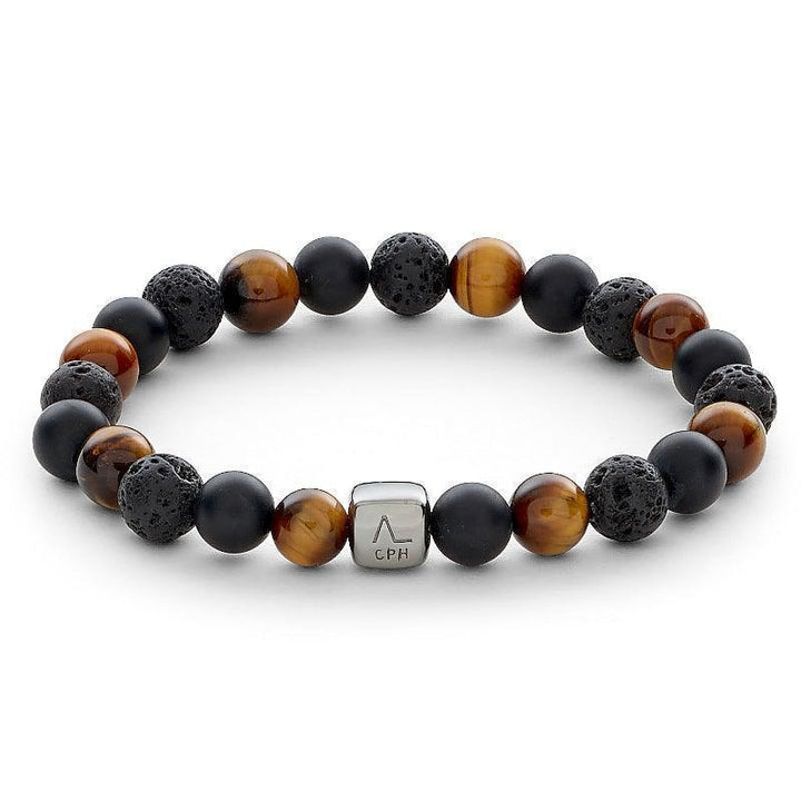 Alexander Lynggaard Armband Los Angeles 8mm met bruin, zwart en lavasteen op elastiek, Model C10013-001-1.