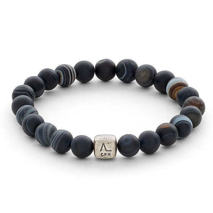 Alexander Lynggaard Armband Gestreept Agaat 8mm met donkerblauwe tinten en zilveren detail. ModelC00403-001-1