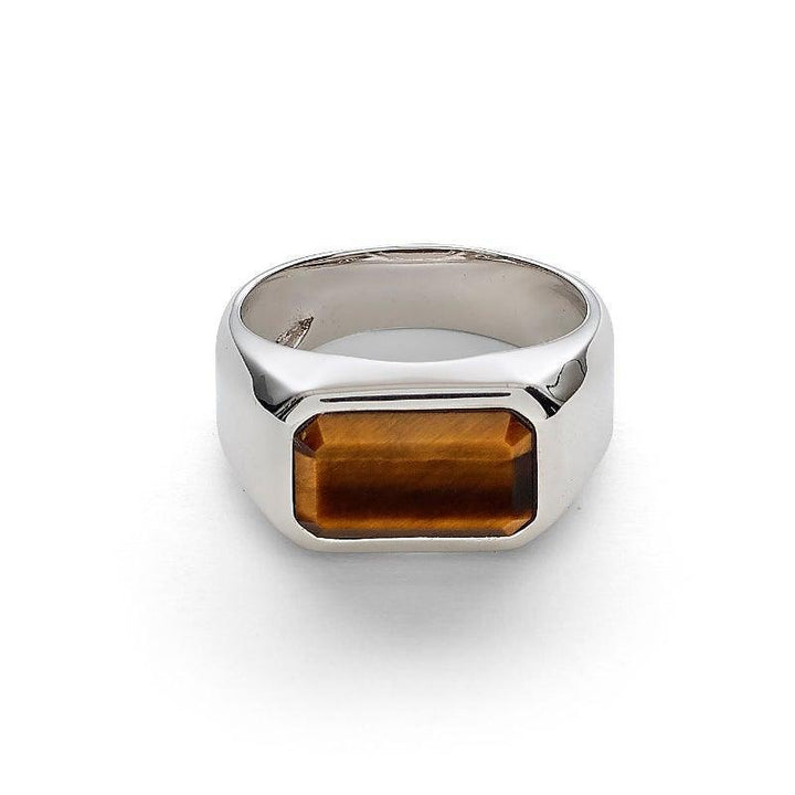 Alexander Lynggaard Ring HOPE Zegel Tijgeroog in zilver met rechthoekige bruine steen, Model h70031-003-1.