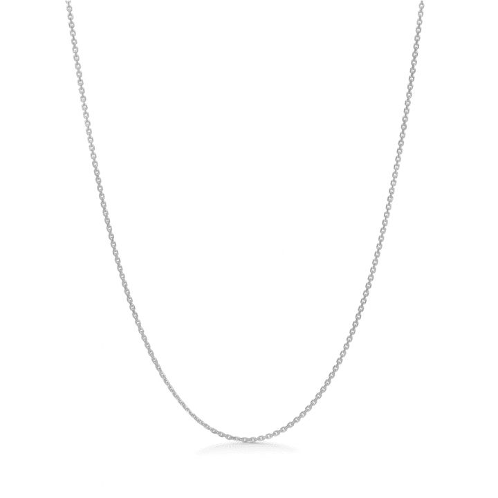 Anker Facet Zilveren Ketting 45 cm eenvoudig weergegeven op een witte achtergrond, slanke ketting in zilver. Model 9120110-9120110-1