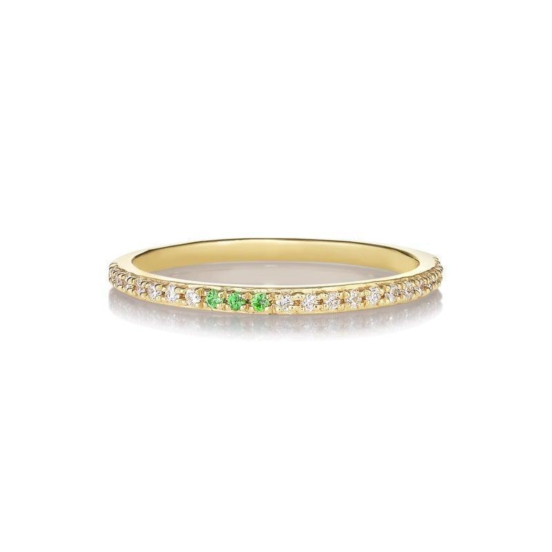 anpe atelier sarah lil groene tsavorieten en diamanten 14kt gouden ring met groene en heldere stenen aan de voorkant, model 2462-004-1