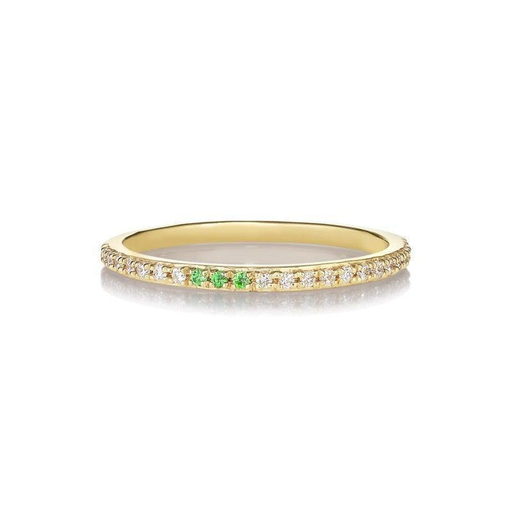 anpe atelier sarah lil groene tsavorieten en diamanten 14kt gouden ring met groene en heldere stenen aan de voorkant, model 2462-004-1