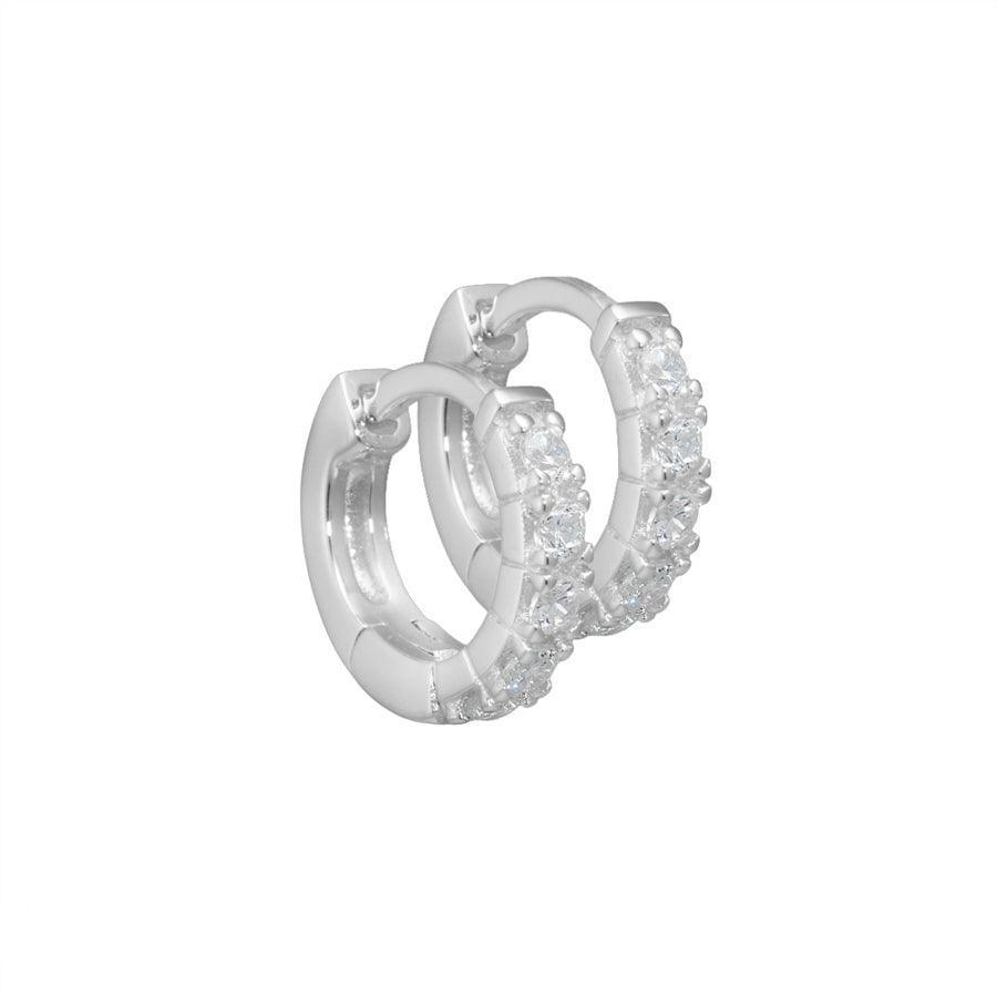 Aqua Dulce Darling zilveren oorbellen met glimmende heldere stenen, rond model. Model 2098-2098-1