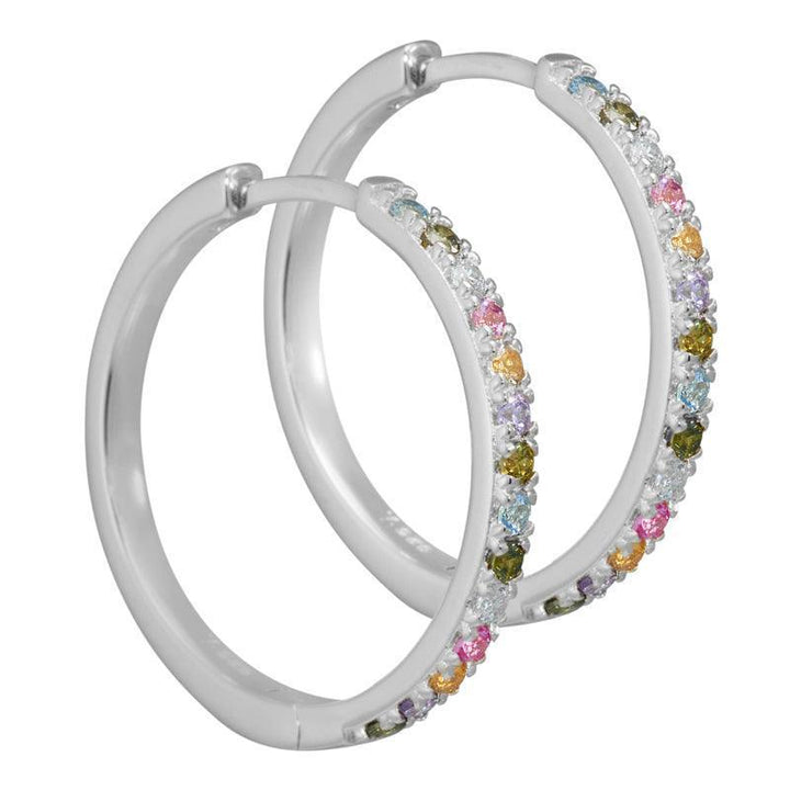 Aqua Dulce Elina creool in zilver met gekleurde stenen, elegant design met duidelijke details, Model 3834-3834-1