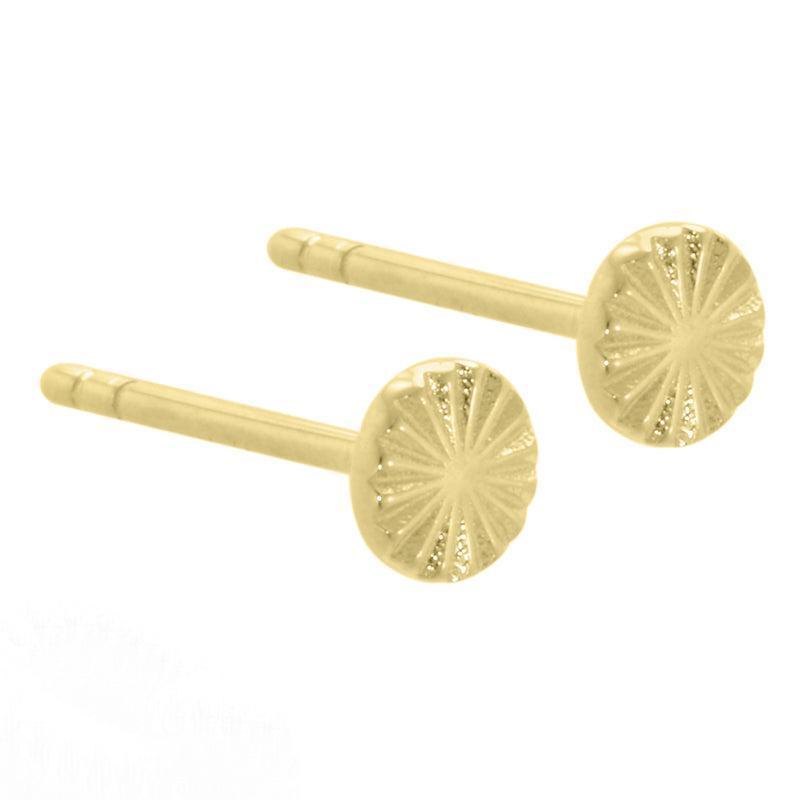 Aqua Dulce Line Coin studs zilververguld, kleine ronde studs met glanzend oppervlak met patroon. Model 4117-4117-1