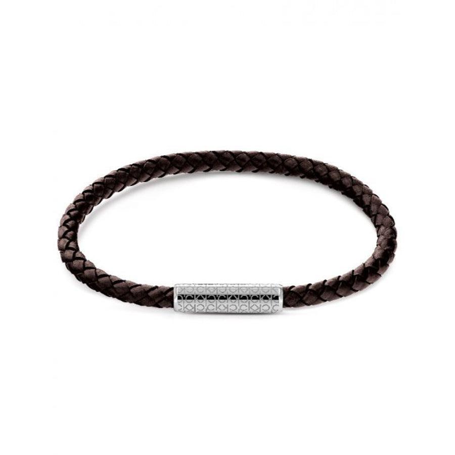 Calvin Klein Gevlochten Armband 19,5cm Leer Bruin met gevlochten leer en zilveren magneetsluiting. Model 35000102-35000102-1