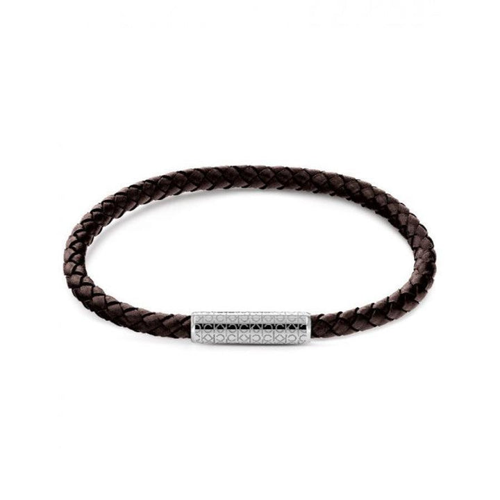 Calvin Klein Gevlochten Armband 19,5cm Leer Bruin met gevlochten leer en zilveren magneetsluiting. Model 35000102-35000102-1