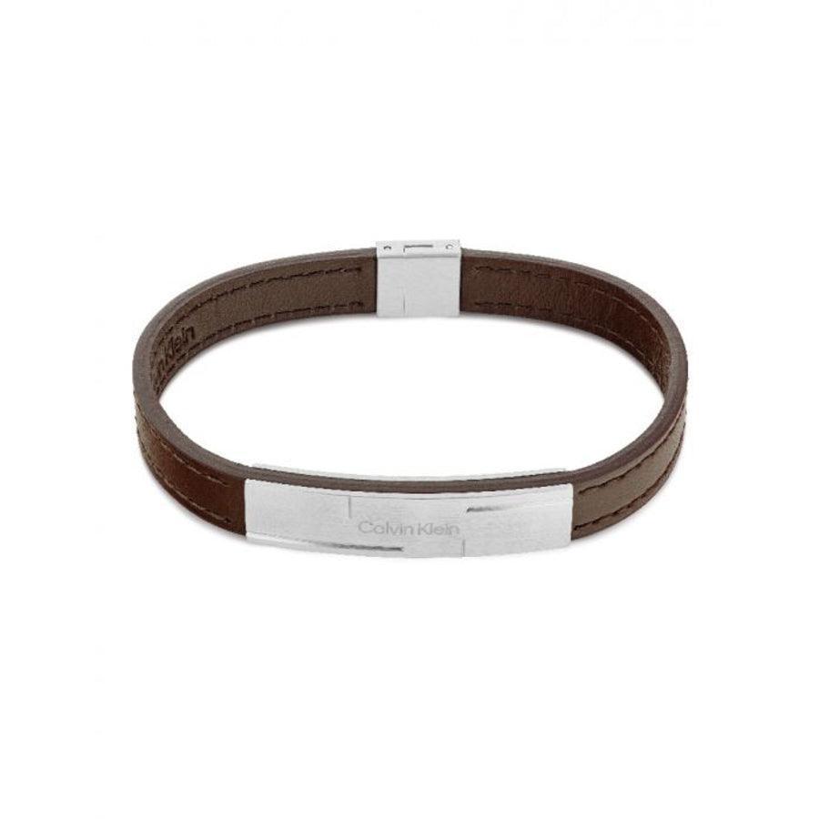 Calvin Klein Grid Bracelet 19,5 cm bruin leren armband met zilveren gesp, Model 35000057-35000057-1