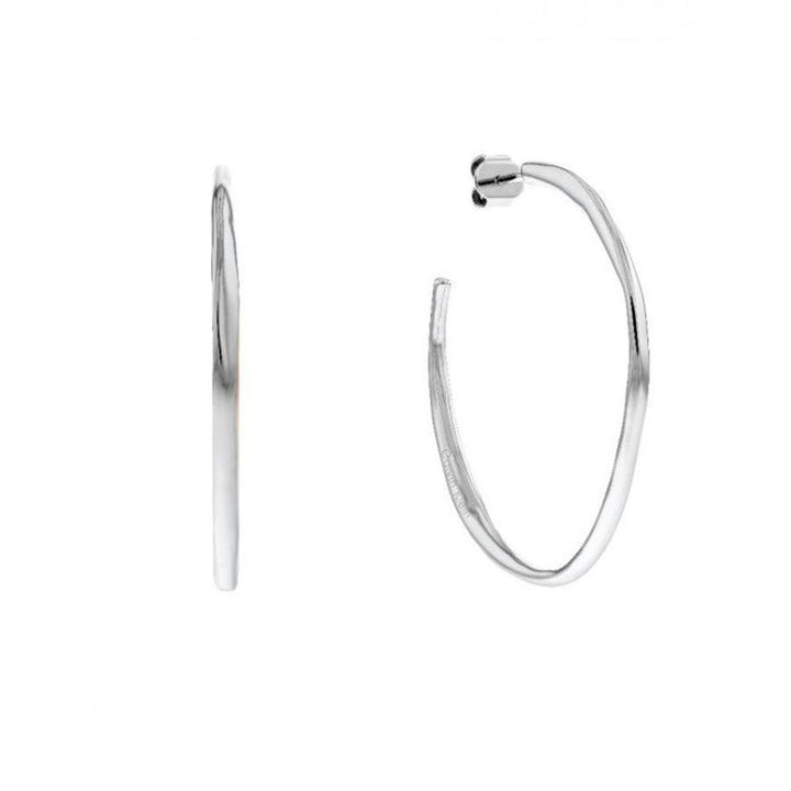 Calvin Klein Molten Pebble Earring STEEL toont een elegante creoolse oorbel in gepolijst staal, model 35000113-35000113