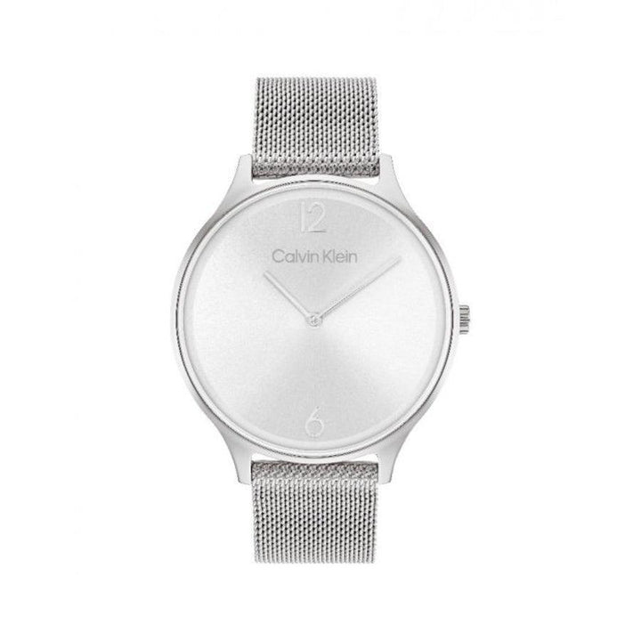 Calvin Klein Tijdloos dameshorloge met zilveren wijzerplaat en mesh ketting, minimalistisch design. Model 25200001-25200001-1