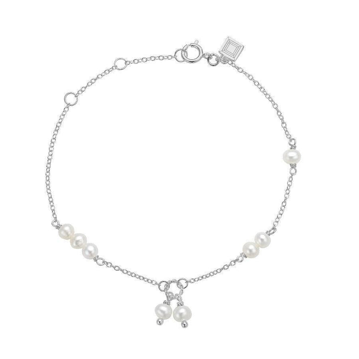 Carre armband met parel, zilveren ketting versierd met kleine witte zoetwaterparels. ModelSB4364BI-SB4364BI-1
