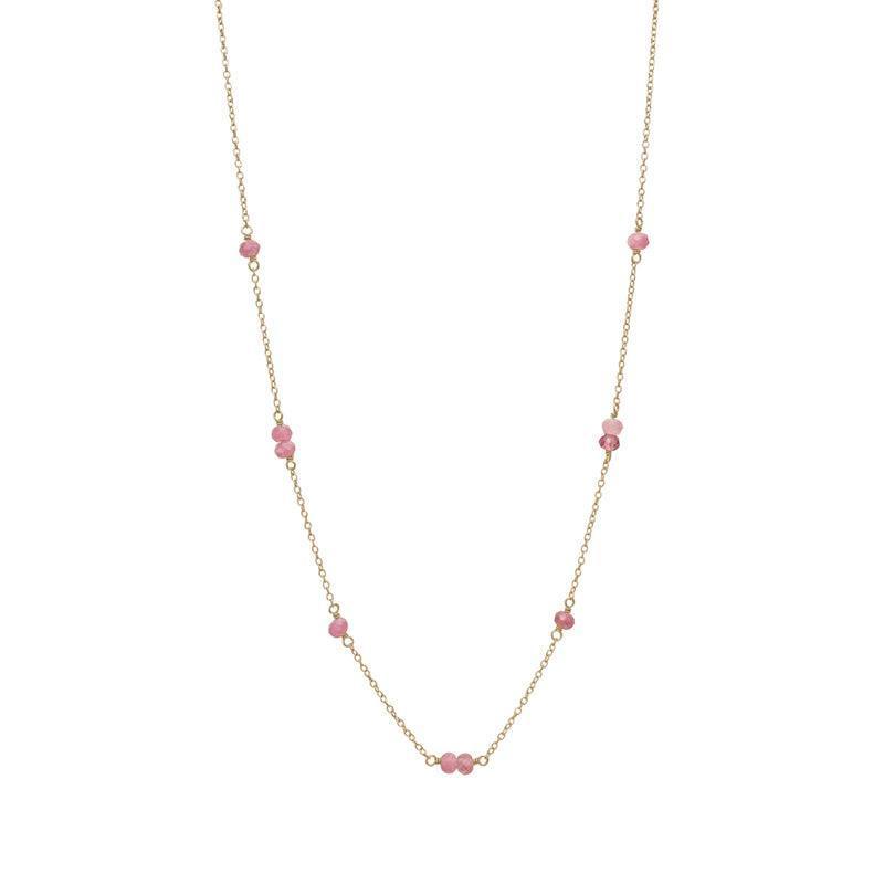 carre ketting met roze toermalijn toont een elegante gouden ketting met kleine roze toermalijn kralen, Model FC4335TRP-FC4335TRP-1