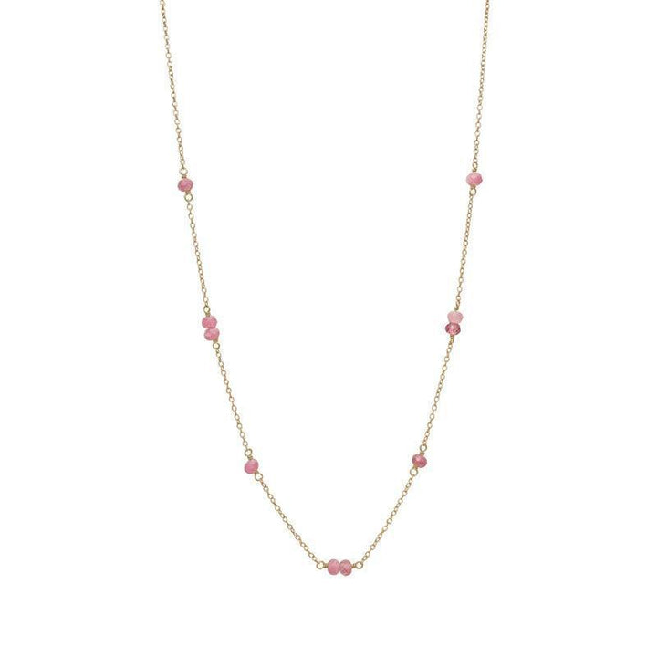 carre ketting met roze toermalijn toont een elegante gouden ketting met kleine roze toermalijn kralen, Model FC4335TRP-FC4335TRP-1