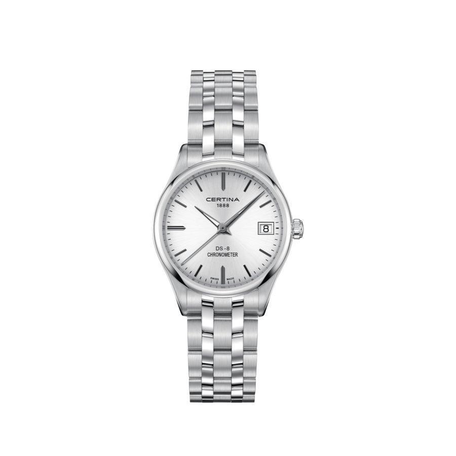 Certina DS-8 Dameur - Stållænke m. Sølv Urskive - Dameure - C0332511103100