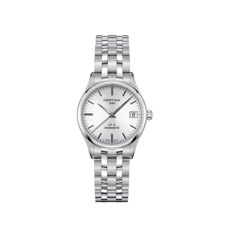 Certina DS-8 Dameur - Stållænke m. Sølv Urskive - Dameure - C0332511103100