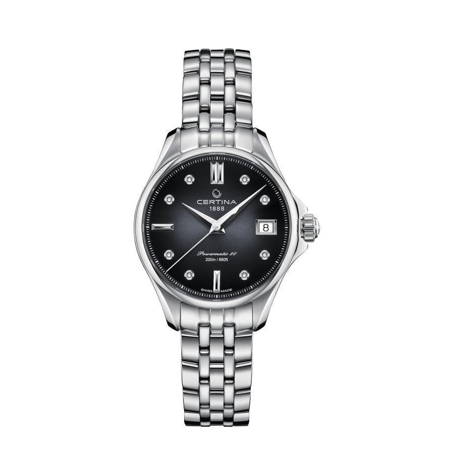 Certina DS Action Powermatic 80 dameshorloge met zwarte wijzerplaat en stalen schakel, model C0322071105600