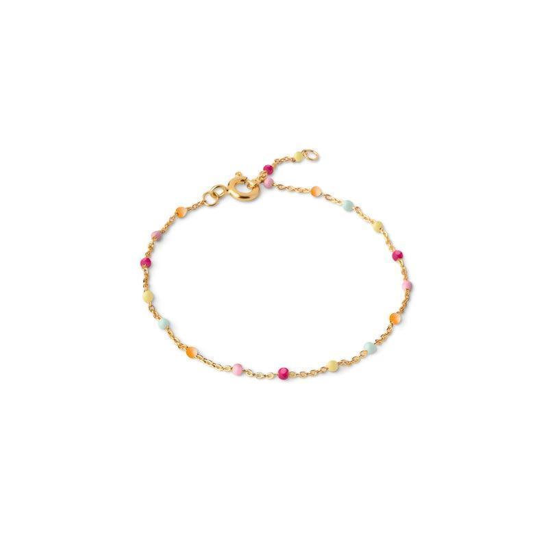 enamel lola armband b66g regenboog met gekleurde parels aan fijne gouden ketting, model B66G-RAINBOW
