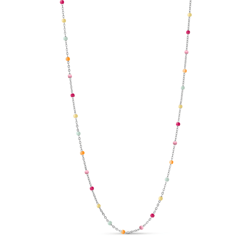 enamel lola sol ketting n55s regenboog met kleine kleurrijke parels aan zilveren ketting. Model N55S-RAINBOW-1