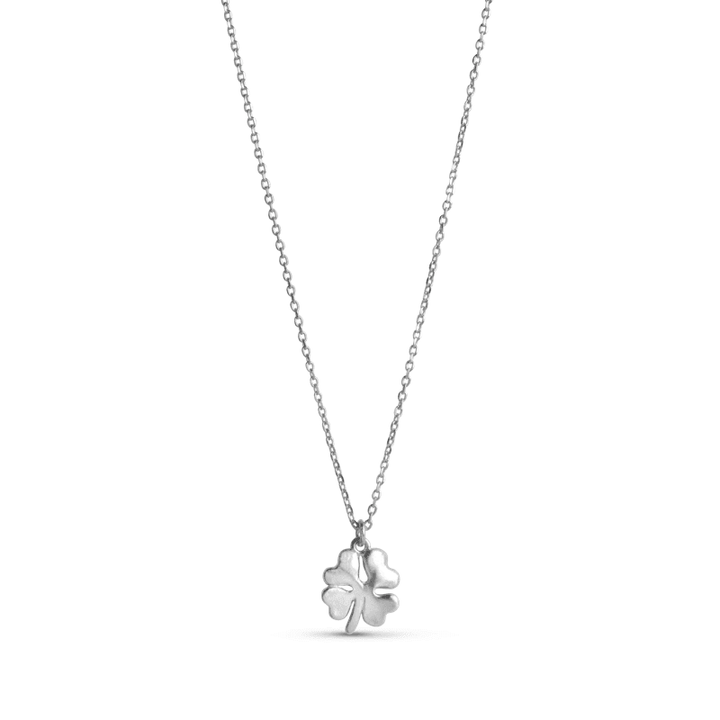 enamel biologische klaver ketting toont een eenvoudige zilveren ketting met matte klaver hanger, model N79SM-N79SM-1