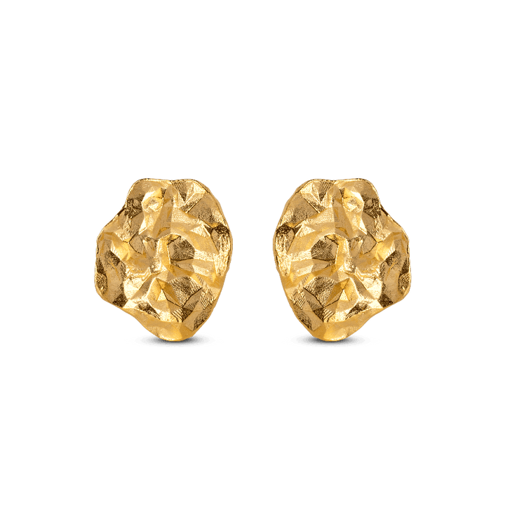 Enamel Windy Oorbellen in mat gouden kleur met organisch, ruw oppervlak, Model e303gm-e303gm-1.