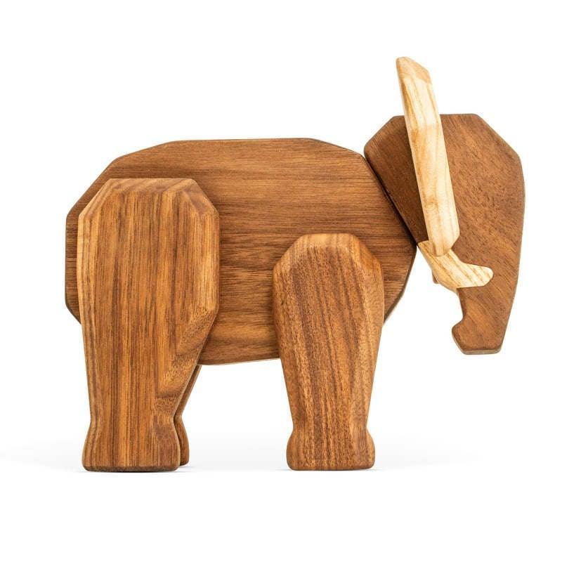 Fablewood Vader Olifant, decoratief houten figuur van een olifant in natuurlijke bruine en lichte houtkleur. ModelFW1031-1