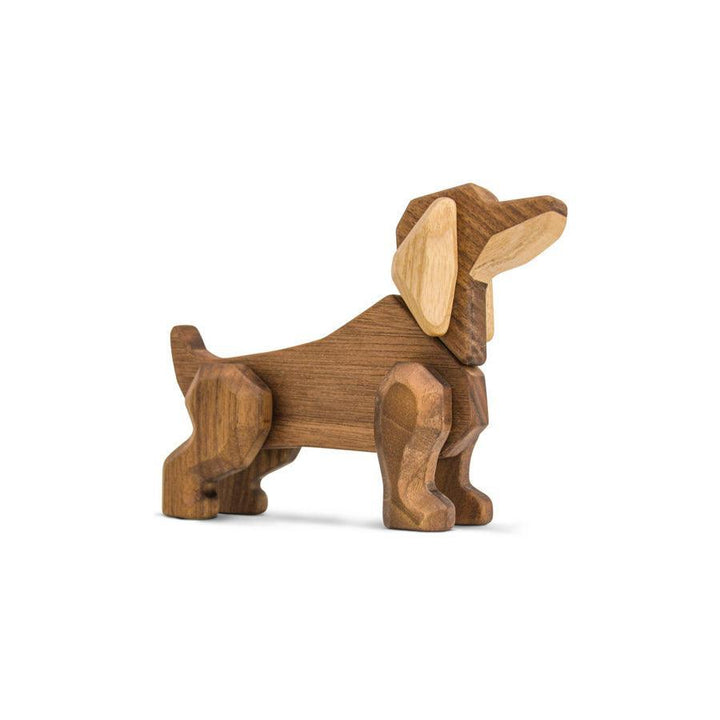 FableWood Teckel staat in profiel, gemaakt van licht en donker hout, model 1034-1.