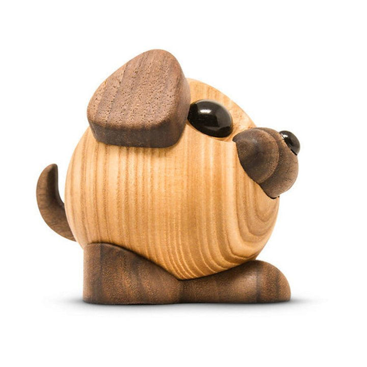 Fablewood Buddy de hond in licht en donker hout, stijlvol, rond hondenfiguur, model 1100-2 van voren.