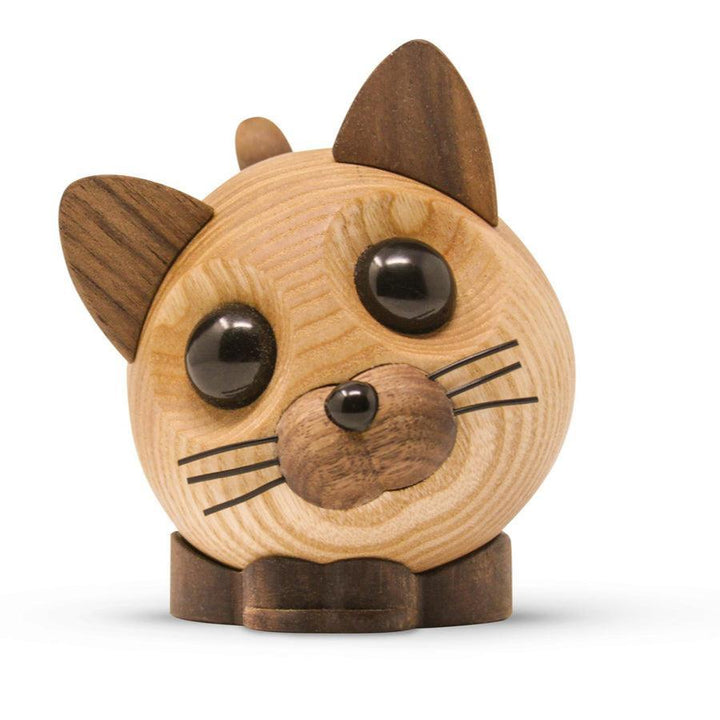 Fablewood Felix de kat houten figuur in licht en donker hout, toont gedetailleerde ogen en snuit. Model 1112-1