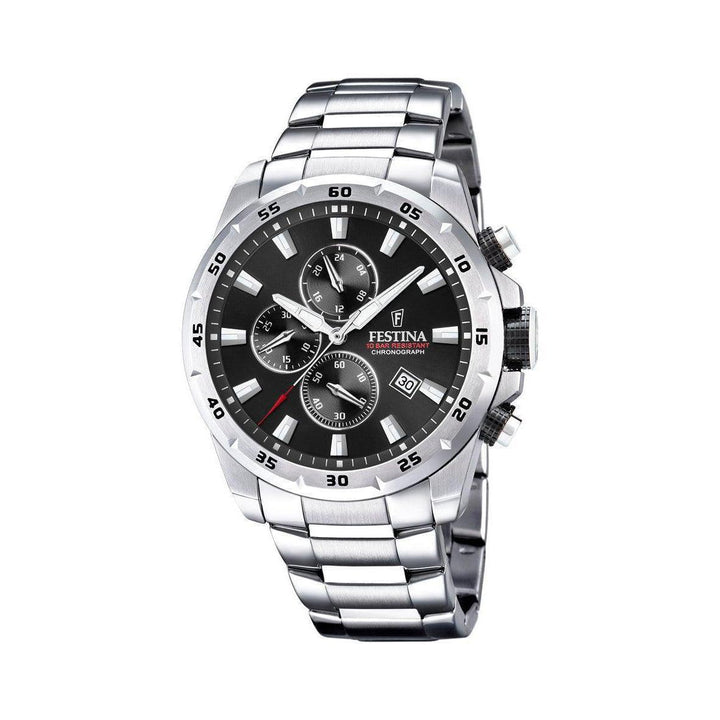 Festina Chrono Sport 20463/4 herenhorloge met zwarte wijzerplaat, chronografen en stalen ketting. Model 204634-204634-1.
